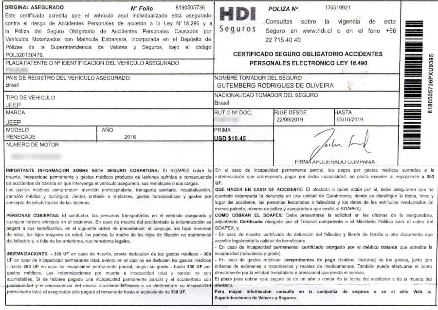 Seguro Soapex - Documento necessário na fronteira com o Chile